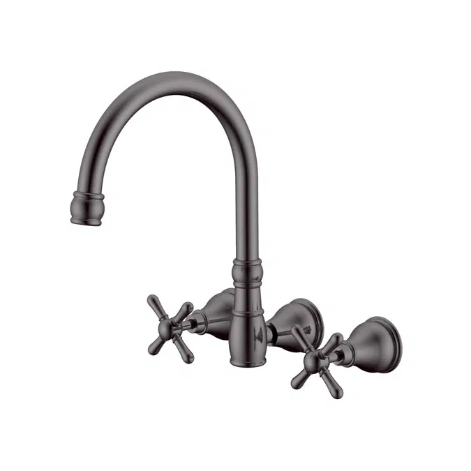 Milli Voir Brushed Gunmetal Cross Handles Wall Sink Set 2265553