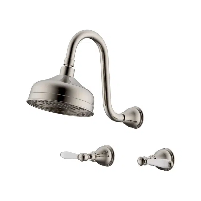Milli Monument Edit Brushed Nickel Porcelain Handles Gooseneck Shower Set 4204503