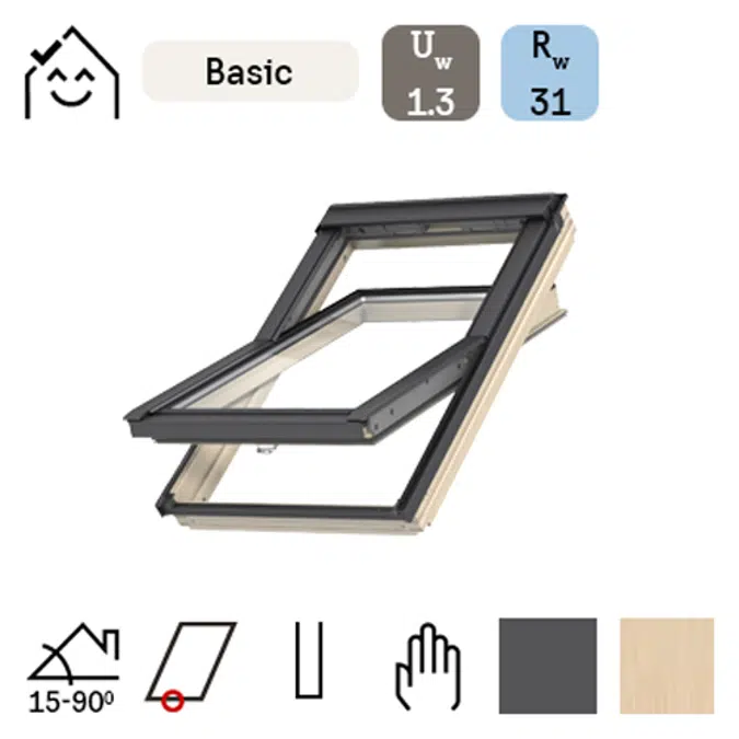 GZL 51B Alt Kol Kontrollü Çam Çatı Penceresi