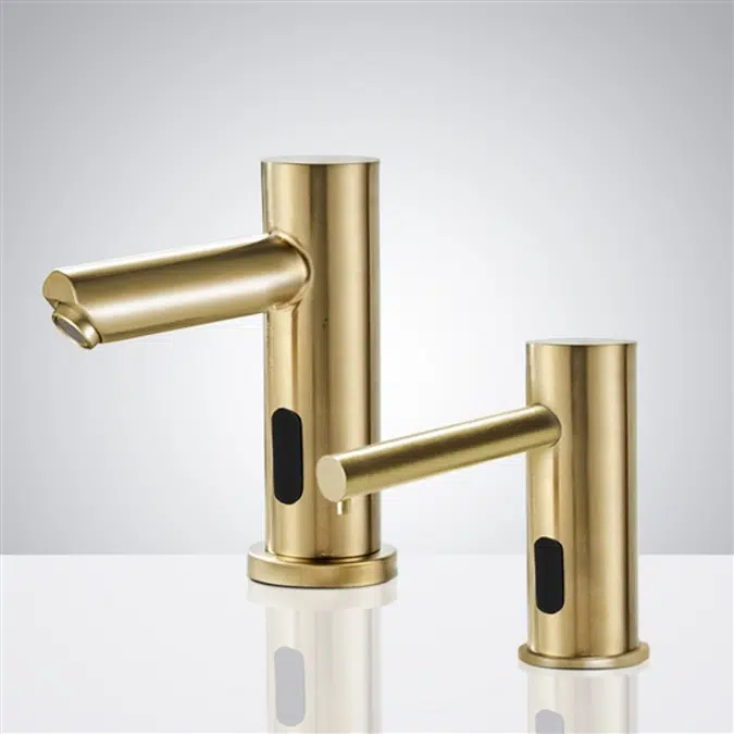 Brushed Gold Touchless Basin Faucet and Soap Dispenser