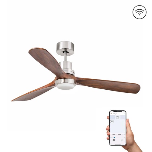 LANTAU L LED Ceiling fan nickel matt/walnut 3000K TUYA