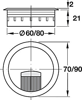 Kablo çıkışı, yuvarlak, 70 veya 90 mm - 631.35.214