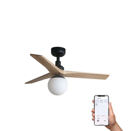 KLIM S Ceiling fan black/pine E27 TUYA