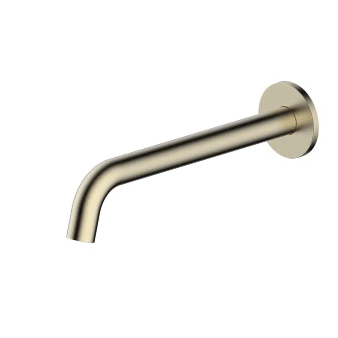 Mizu Drift Brushed Brass Wall Basin/Bath Outlet Curve Spout 250mm 2267291