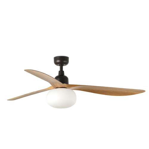 OUTWOOD L Ceiling fan brown/oak IP44 E27 Wall Control white